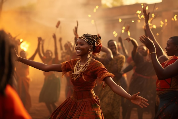 Photograph of people enjoying outdoor cultural festivals with traditional dances