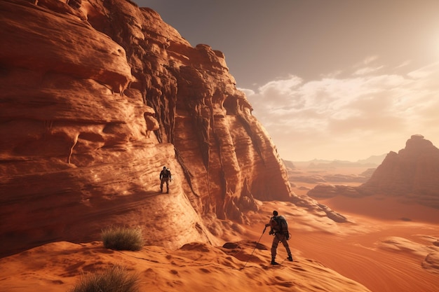 Photograph of people practicing adventure sports in desert landscapes