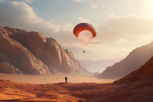 Photograph of people practicing adventure sports in desert landscapes