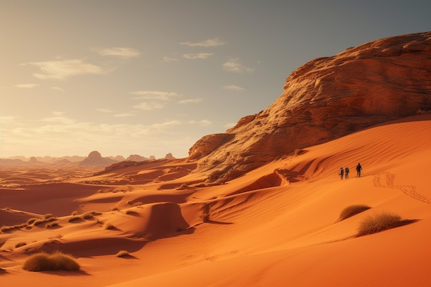 Photograph of people practicing adventure sports in vast arid deserts