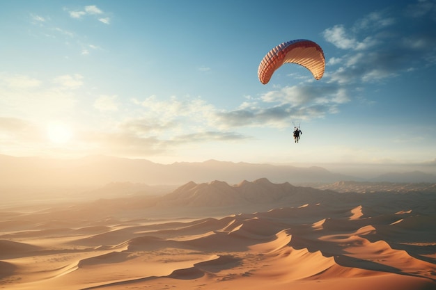 Photograph of people practicing adventure sports in vast arid deserts