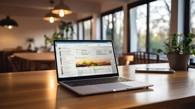 Photo photograph of person seated at a desk doing work at laptop