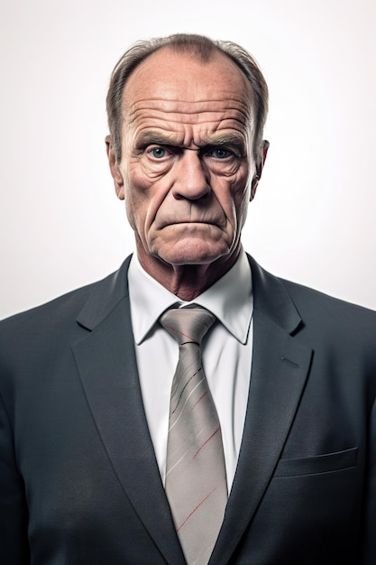 A photograph of a person standing in front of a solid white color background