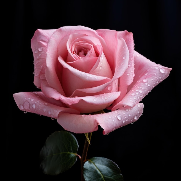 photograph pink rose on black background