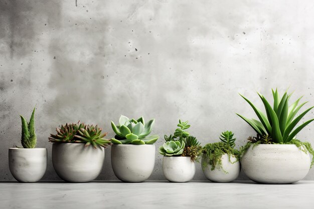 Photograph of Plants in pots at wall background