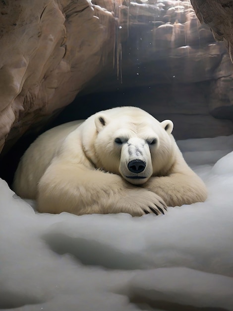 Foto fotografia di un orso polare nella grotta