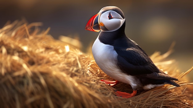 photograph of A Puffin Heimaey coast South Iceland telephoto lens realistic natural lighting