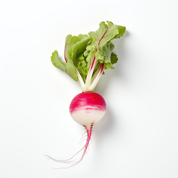 Photograph of radish top down view wite background