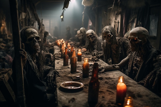 photograph of scary zombies christmas party