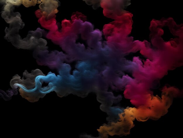 검정색 배경에 흐르는 단 하나의 다채로운 연기 흐름의 사진