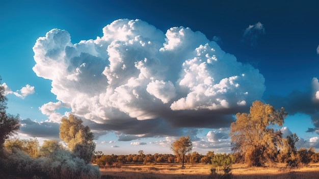 A photograph of a sky with sun clouds birds and trees