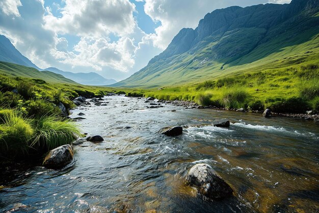 Photo photograph of a small stream amidst the mountains