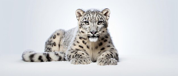 Photograph Snow Leopard Sitting on White Snowy Backdrop