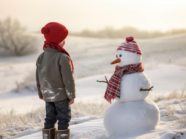 Photograph Snowman in a winter scene landscape