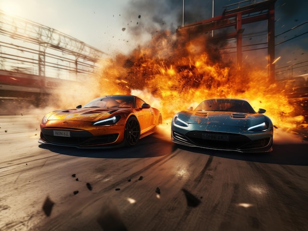 Photograph sports car stunt explosion action movie