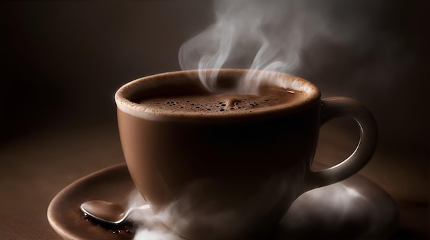 Photograph of a steaming cup of coffee with intricate steam details International Coffee Day