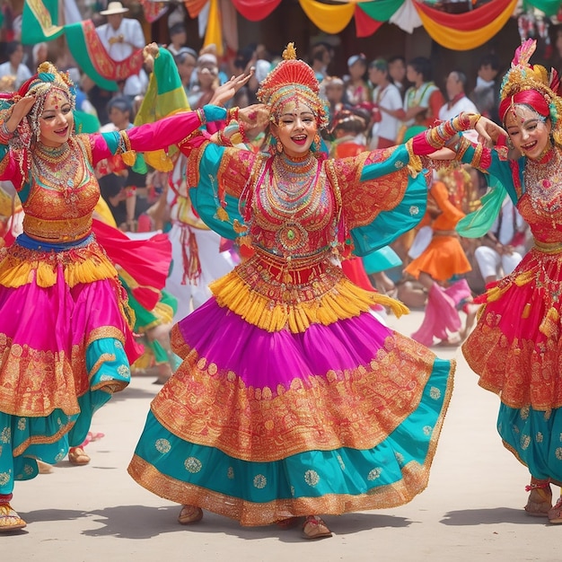 A Photograph taken during a vibrant cultural festival Colorful costumes intricate decorations