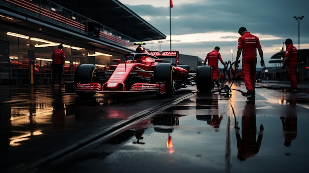 Foto fotografia dell'illuminazione realistica dell'obiettivo grandangolare del pit stop del team great britain a1