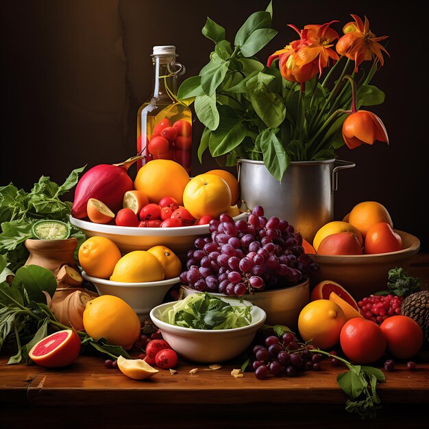 Photograph the vibrant colors of fresh ingredients in the kitchen