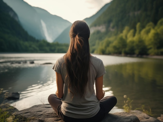 Photograph Behind view people doing yoga meditation healthy lifestyle