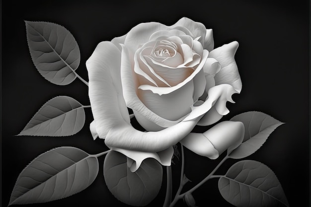 Photograph of a White Rose on a Black Background