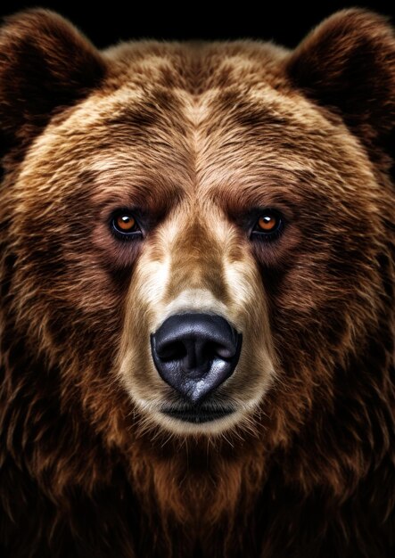 暗い背景の野生の茶色いクマの写真フレームのコンセプト