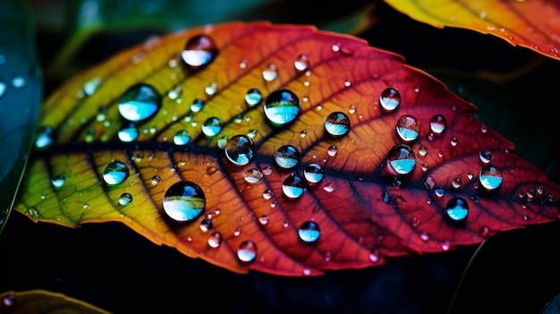 a photograph with dewdrops on leaves