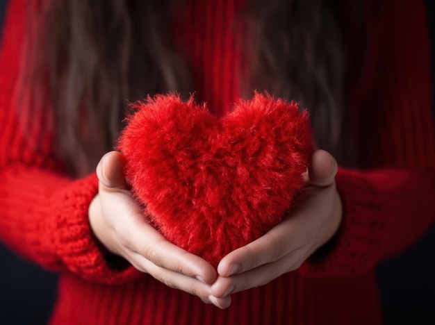 Photograph woman holding a fluffy heart in her hands