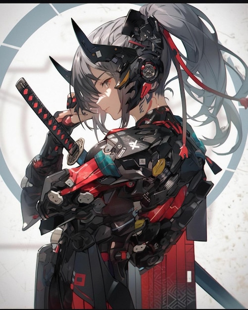 Premium AI Image  An anime style image of a cyberpunk girl wielding a  katana