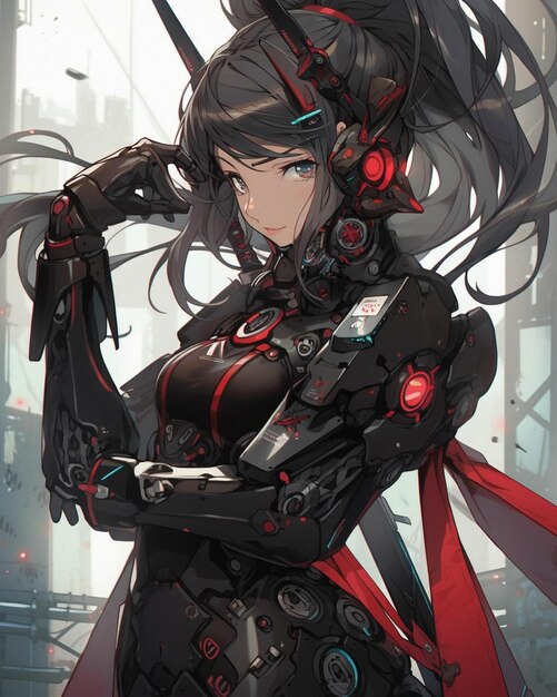 Premium AI Image  An anime style image of a cyberpunk girl wielding a  katana