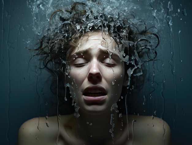 Foto fotografare una donna in acqua depressa