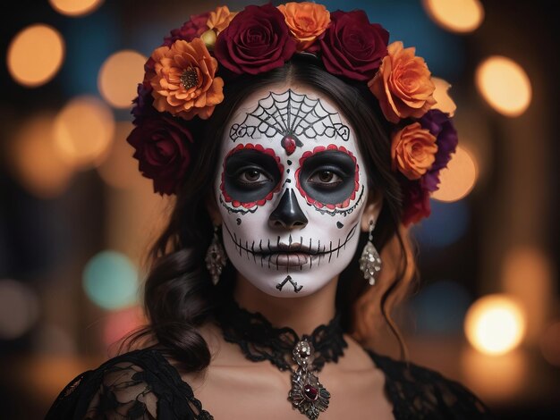 Фотография женщины с макияжем Dia De Los Muertos