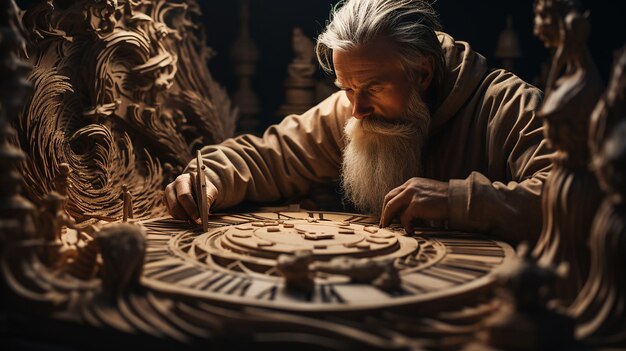 Photo a photograph of a woodworker carving with precision