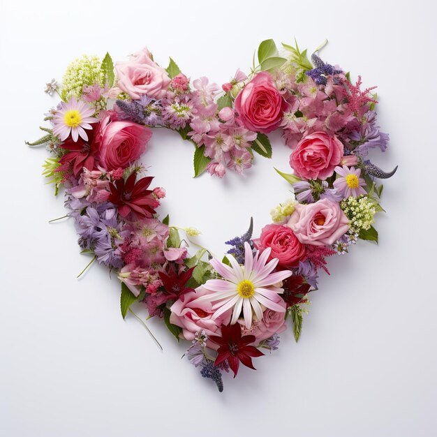 Photo photograph wreath of flowers in a shape of a heart isolated on white background love feelings