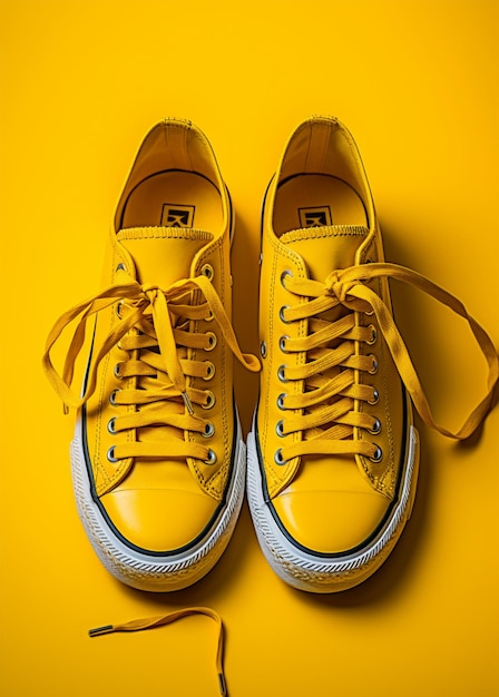 Photo photograph of yellow shoes on a yellow background