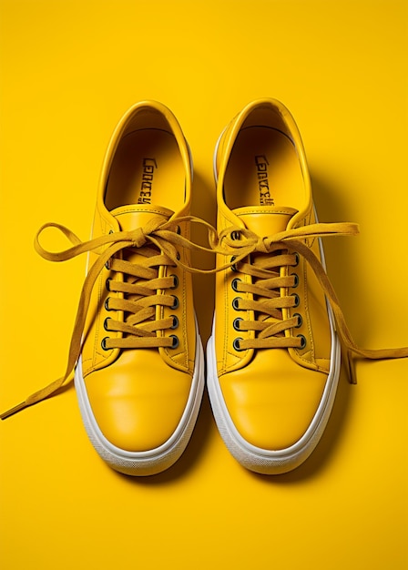 photograph of yellow shoes on a yellow background