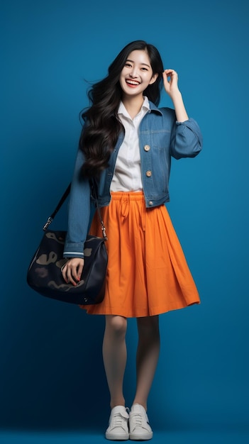 Photograph a young Korean girl with a Korean style fashion concept