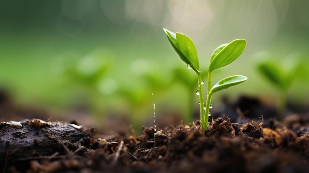 Photograph Young Plant growing out of the ground with rain drop