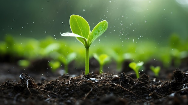 Photograph Young Plant growing out of the ground with rain drop