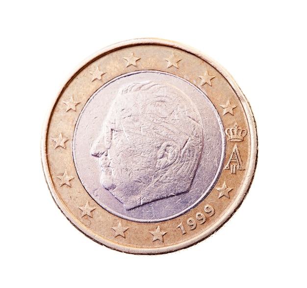 Photographed close-up on white coin of the European union of one euro