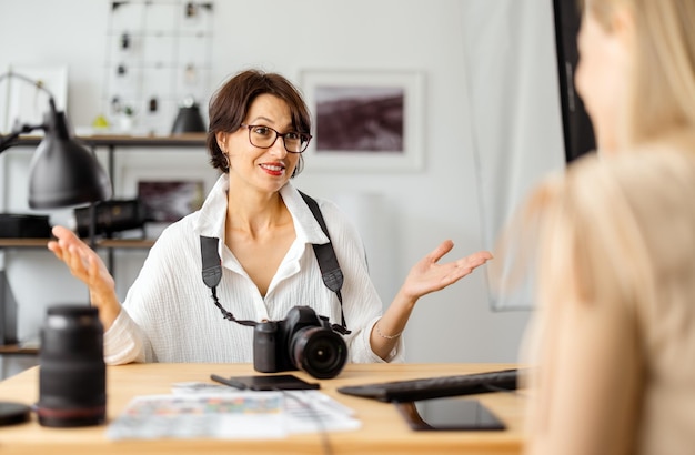 Photographer and client talking