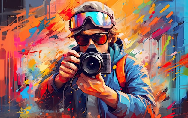 Photographer in colorful Pop art style