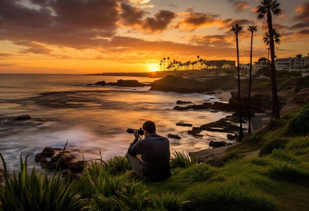 Photographer enjoying beautiful Sunrise on Laguna