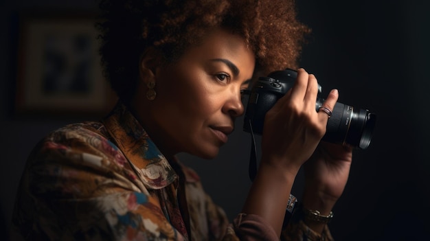 Фото Фотограф женщина-афроамериканка среднего возраста фотографирует модную съемку в studio generative ai aig22