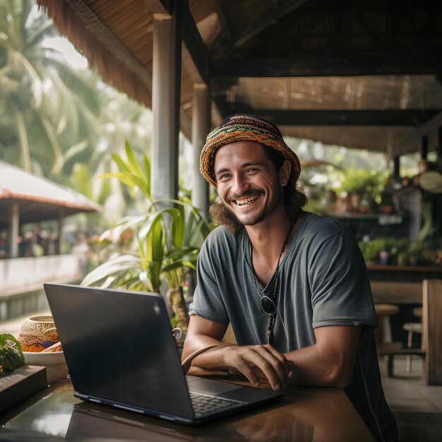 Photographer of handsome man smiling and entrepreneuring
