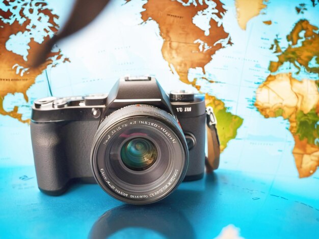 Photo photographer holding his camera with blur background