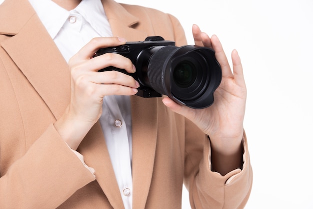 Photographer holding professional camera