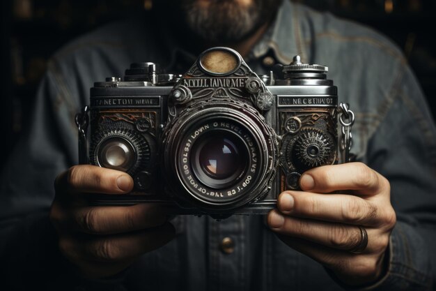 Photographer Holding A Vintage Camera Generative AI