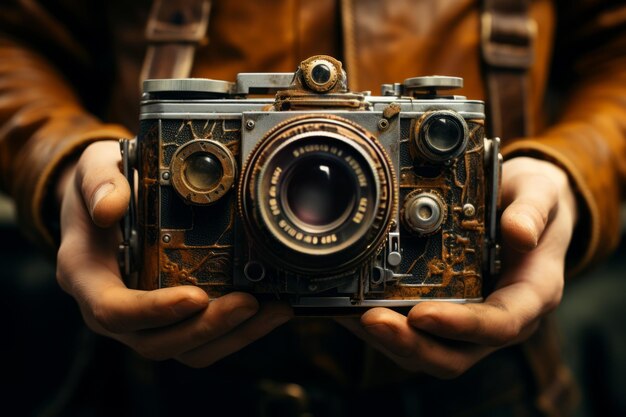 Photographer Holding A Vintage Camera Generative AI