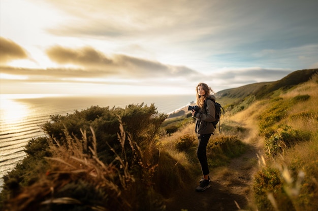 写真 自然景観を背景に写真家 ワールド・フォトグラフィー・ダーの旅行休暇コンセプト